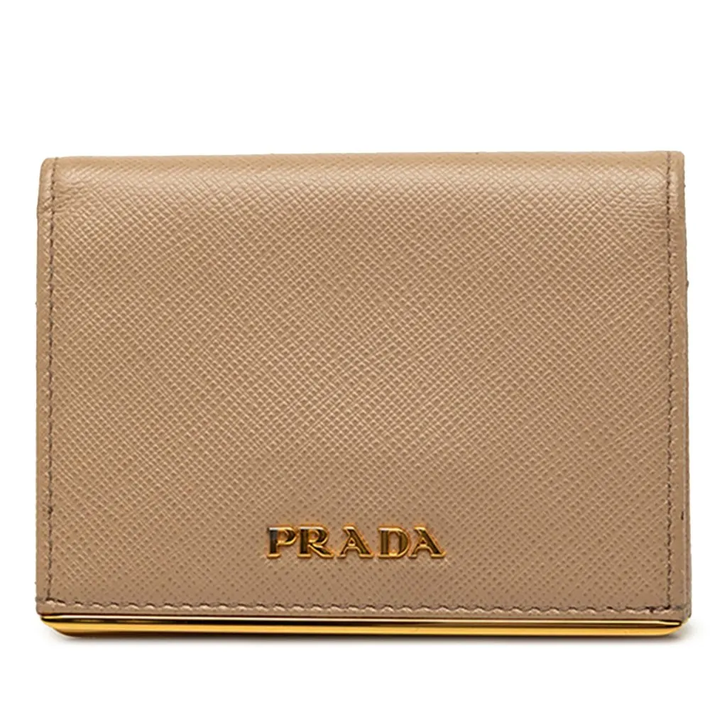 Prada Saffiano Card Holder Beige Leather Very good - Front View