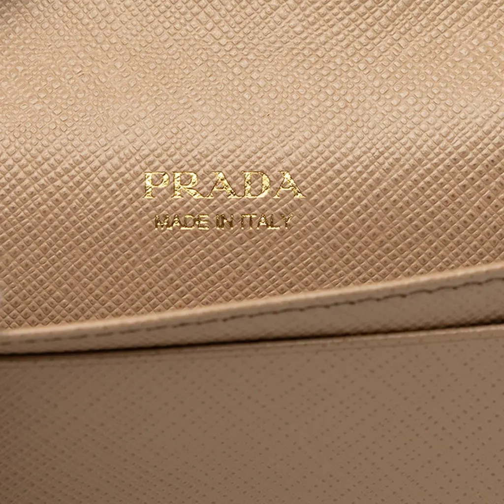 Prada Saffiano Card Holder Beige Leather Very good - Box View