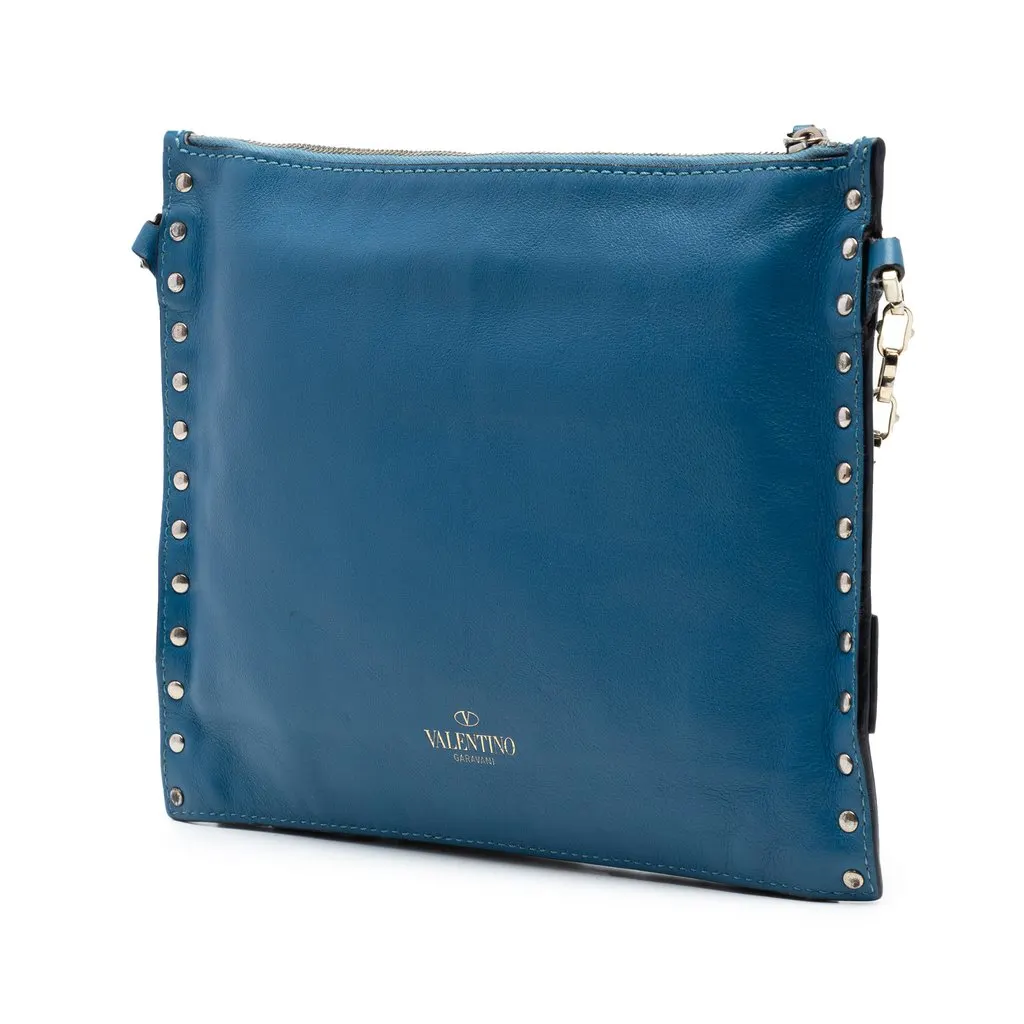 Valentino Leather Rockstud Triple Zip Crossbody Blue Leather Very good - Back View