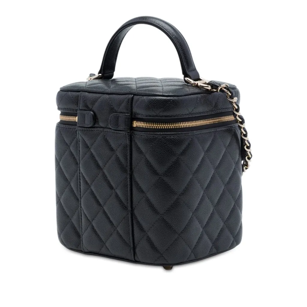 Chanel CC Quilted Caviar Top Handle Vanity with Chain Black Leather Very good - Back View