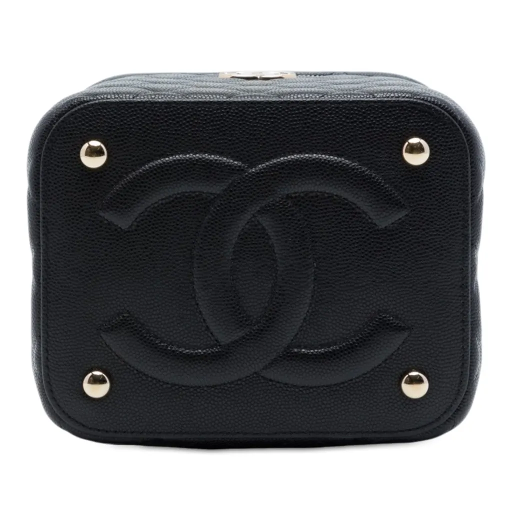 Chanel CC Quilted Caviar Top Handle Vanity with Chain Black Leather Very good - Inside View