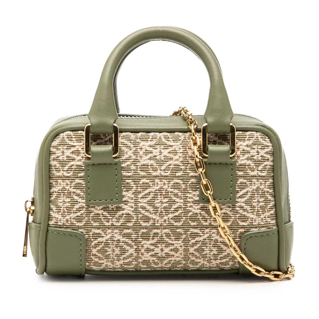 LOEWE Nano Anagram Jacquard and Calfskin Amazona Satchel Green Very good - Front View