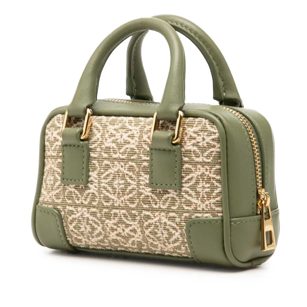 LOEWE Nano Anagram Jacquard and Calfskin Amazona Satchel Green Very good - Back View