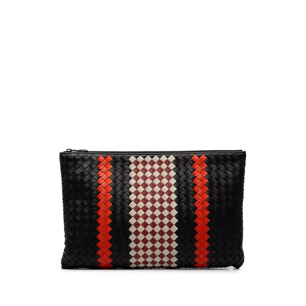 Bottega Veneta Multicolor Nappa Intrecciato Clutch Black Leather Very good - Front View