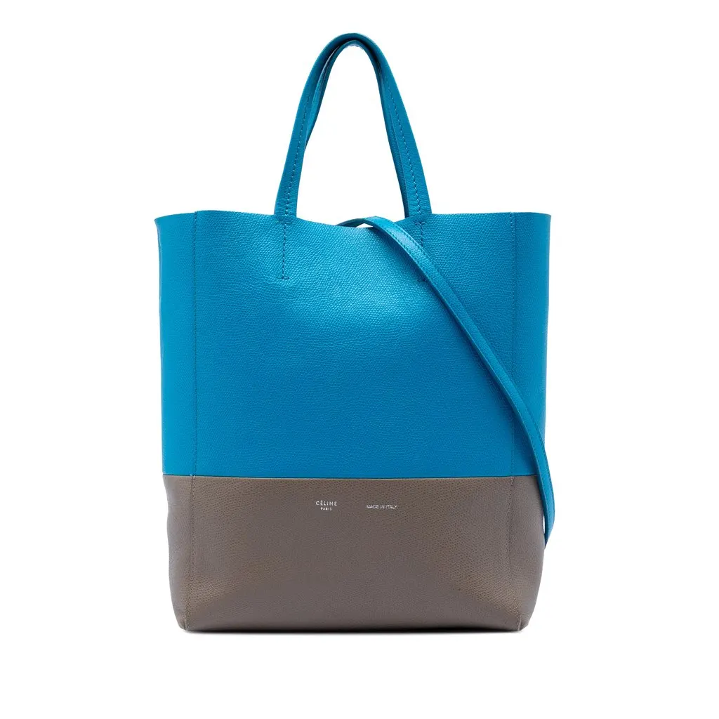 Celine Small Bicolor Grained Calfskin Vertical Cabas Tote Blue Leather Very good - Front View