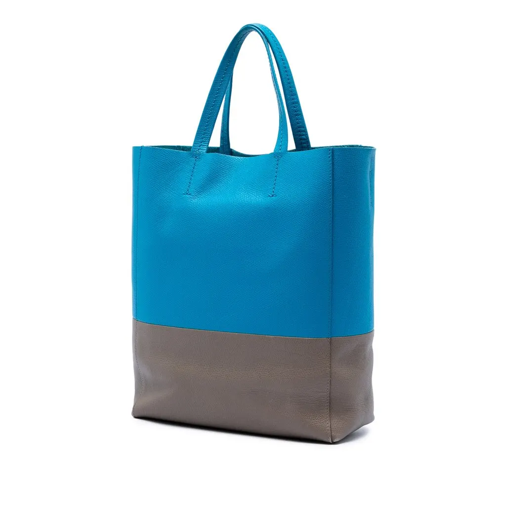 Celine Small Bicolor Grained Calfskin Vertical Cabas Tote Blue Leather Very good - Back View