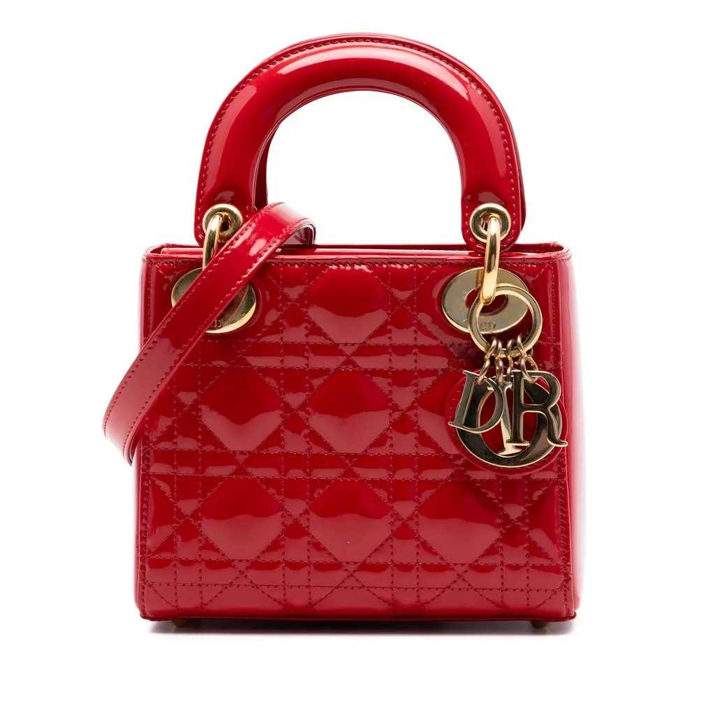 Dior Mini Patent Cannage Lady Dior Red Leather Very good - Front View