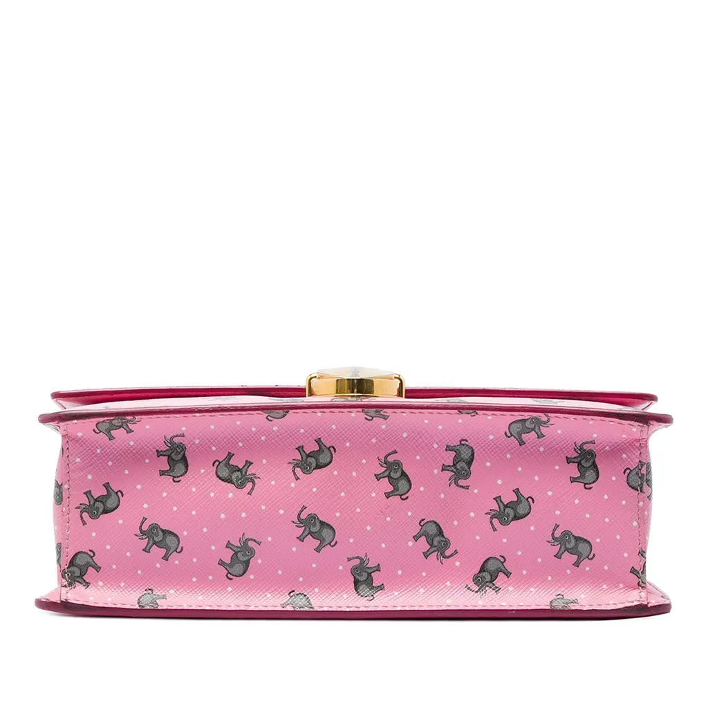 Prada Saffiano Elephant Print Push Lock Crossbody Pink Leather Very good - Inside View