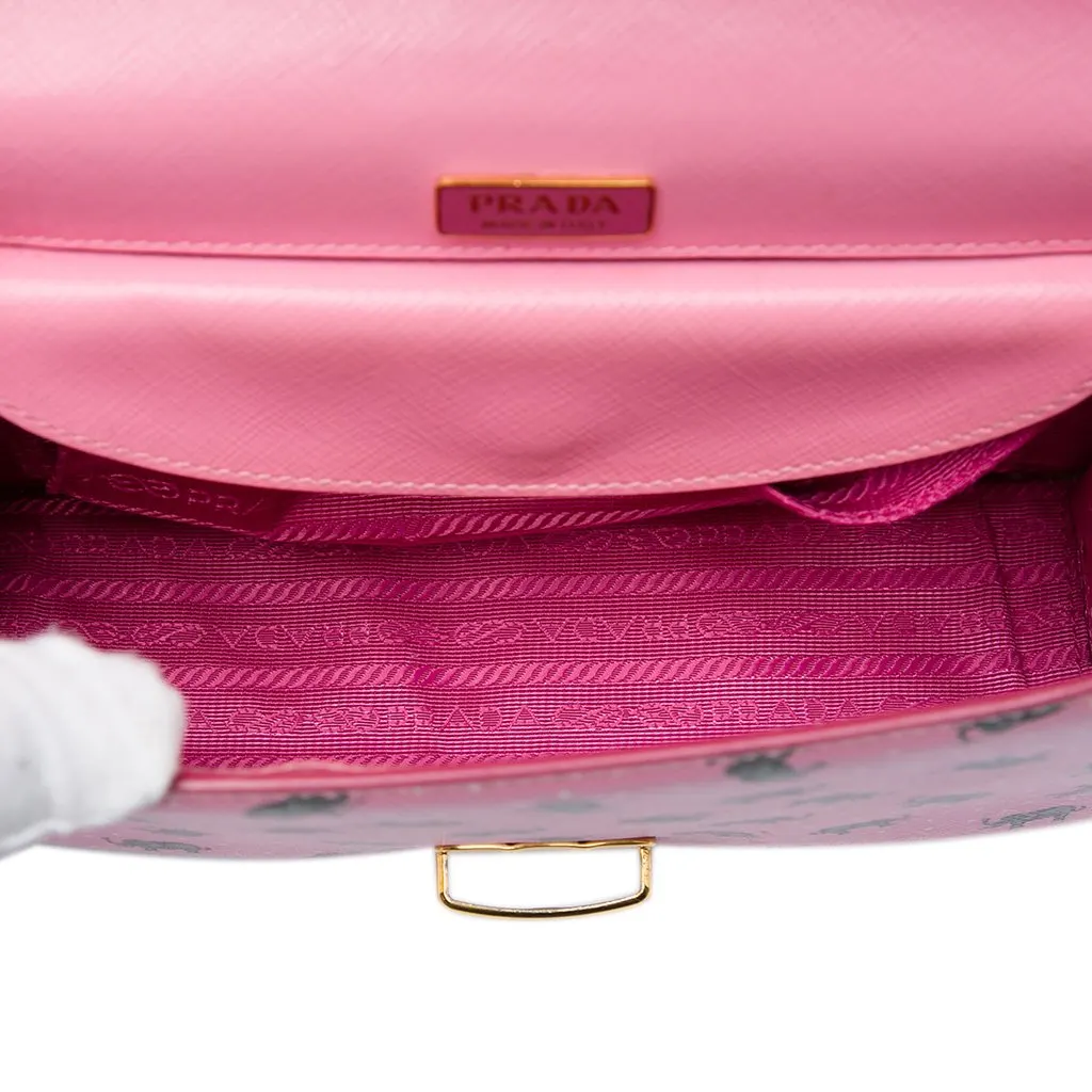 Prada Saffiano Elephant Print Push Lock Crossbody Pink Leather Very good - Model View