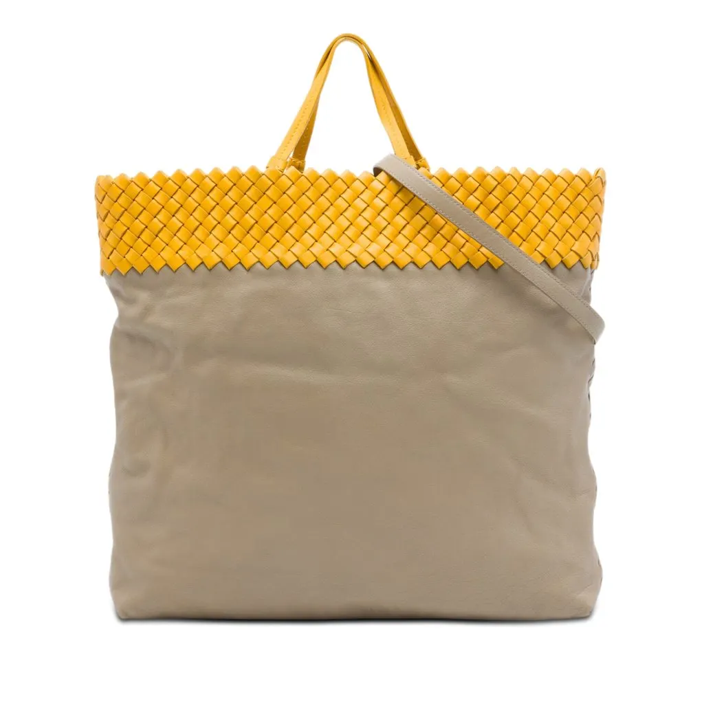 Bottega Veneta Intrecciato Trimmed Bicolor Nappa Satchel Beige Leather Very good - Front View