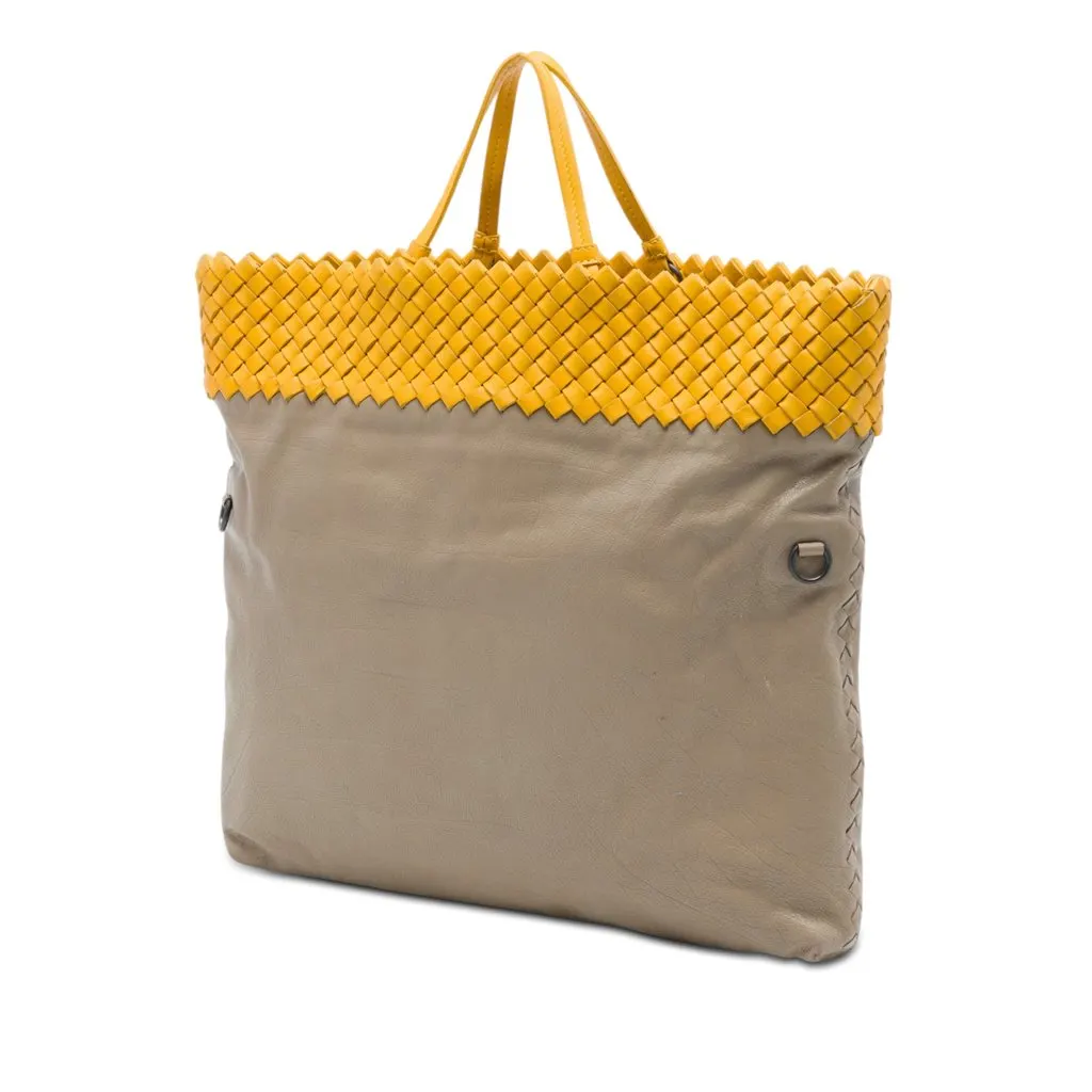 Bottega Veneta Intrecciato Trimmed Bicolor Nappa Satchel Beige Leather Very good - Back View