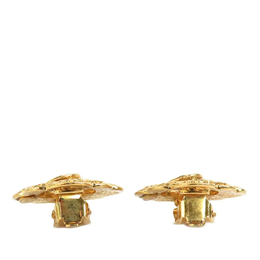 Chanel CC Gold Plated Logo Flower Clip On Earrings Gold Metal Very good - Inside View