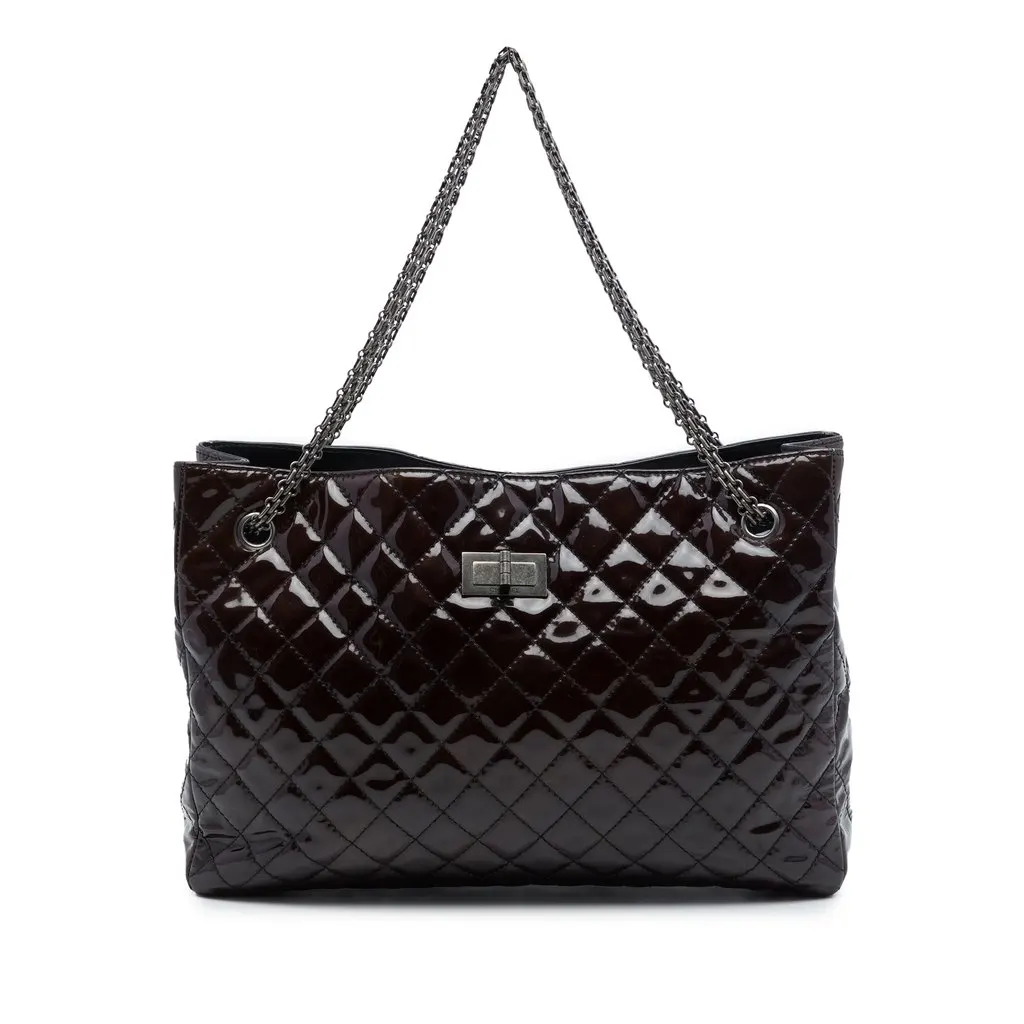Chanel Quilted Patent Reissue 2.55 Tote Brown Leather Very good - Front View