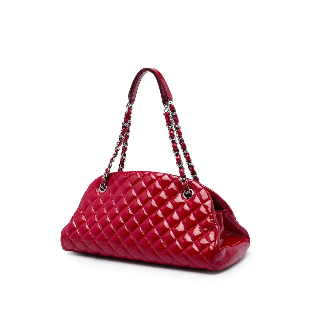 Chanel Medium Quilted Patent Just Mademoiselle Bowling Bag Red Leather Good - Back View