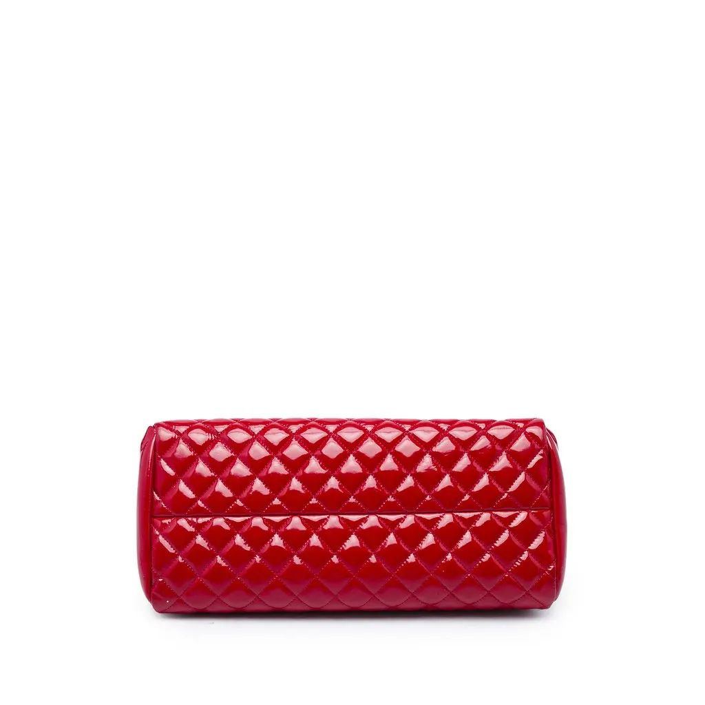 Chanel Medium Quilted Patent Just Mademoiselle Bowling Bag Red Leather Good - Inside View