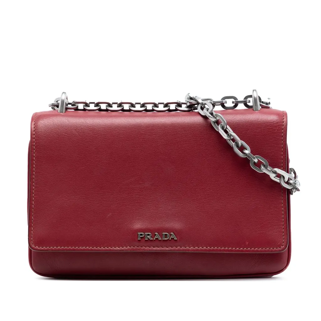 Prada Soft Calf Chain Crossbody Red Leather Very good - Front View