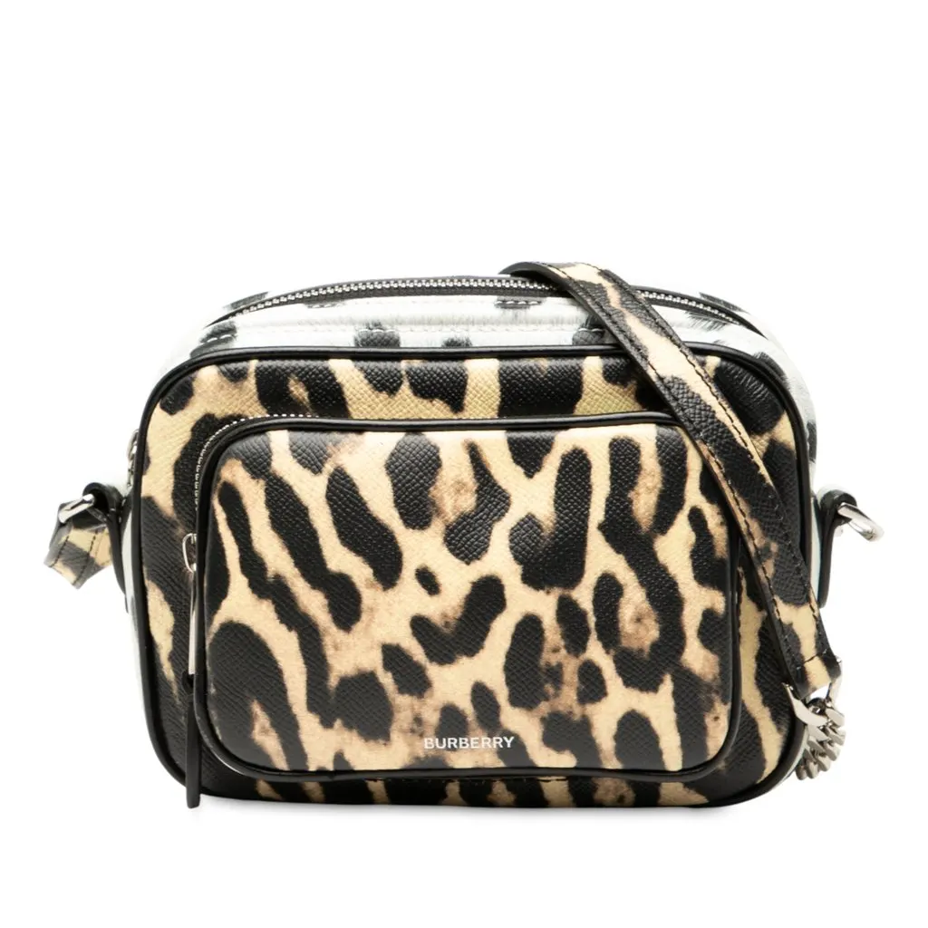 Burberry Leopard Printed Leather Camera Bag Brown Leather Good - Front View