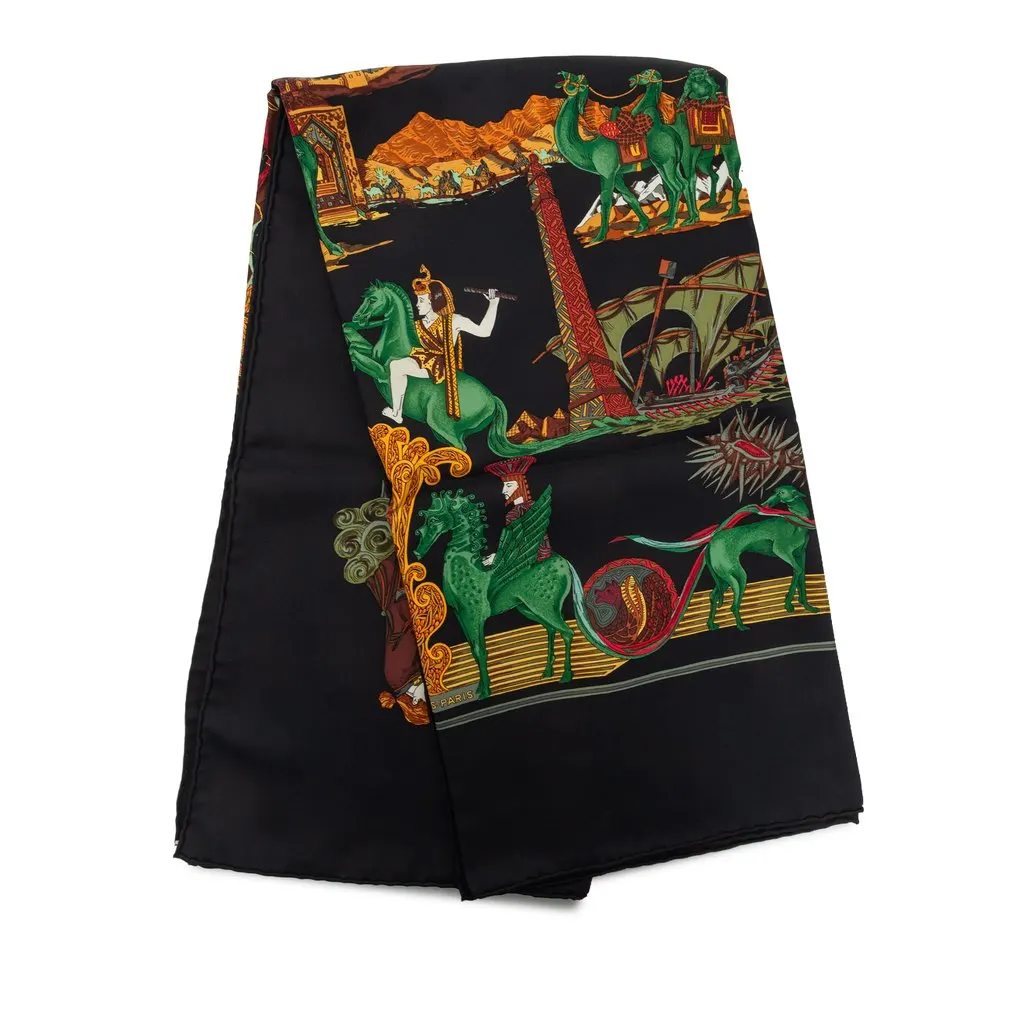 Hermès Au Fil De La Soie Silk Scarf 90 Black Never worn - Front View