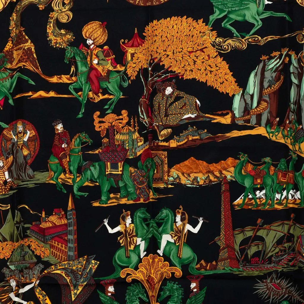 Hermès Au Fil De La Soie Silk Scarf 90 Black Never worn - Back View