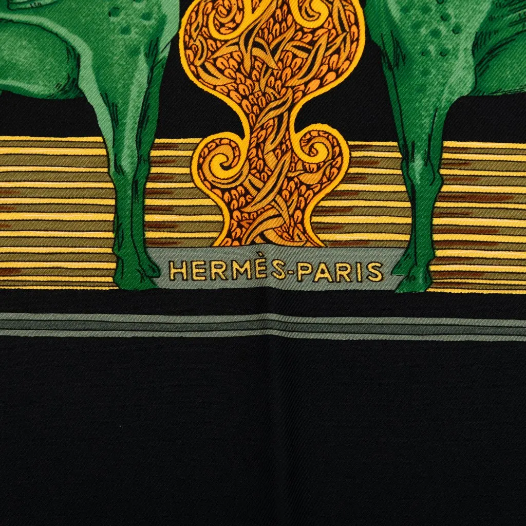 Hermès Au Fil De La Soie Silk Scarf 90 Black Never worn - Inside View