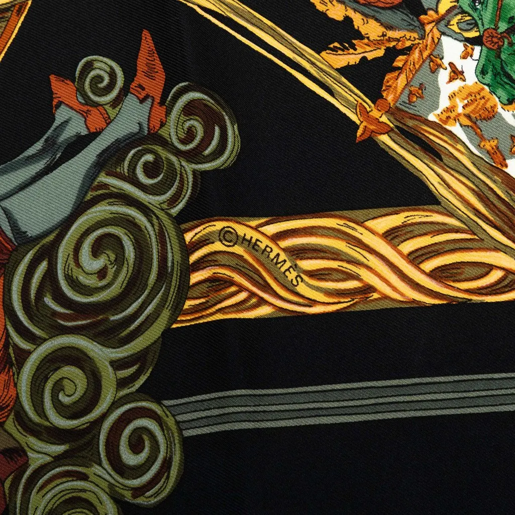 Hermès Au Fil De La Soie Silk Scarf 90 Black Never worn - Box View