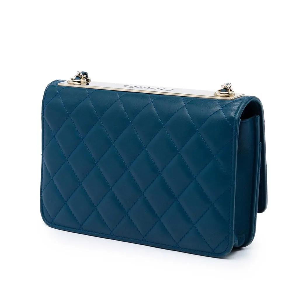 Chanel Quilted Lambskin Trendy CC Wallet On Chain Blue Leather Very good - Back View