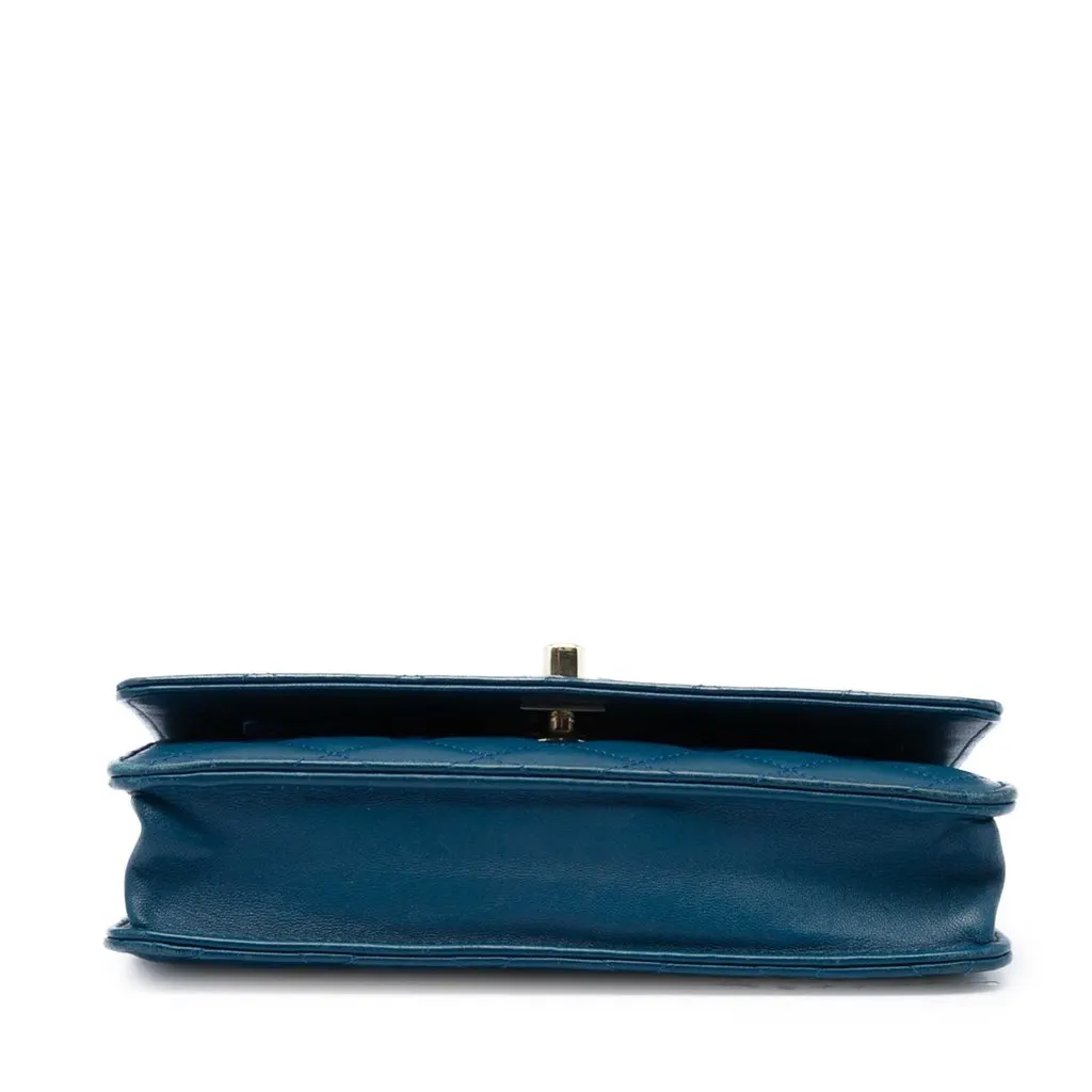 Chanel Quilted Lambskin Trendy CC Wallet On Chain Blue Leather Very good - Inside View