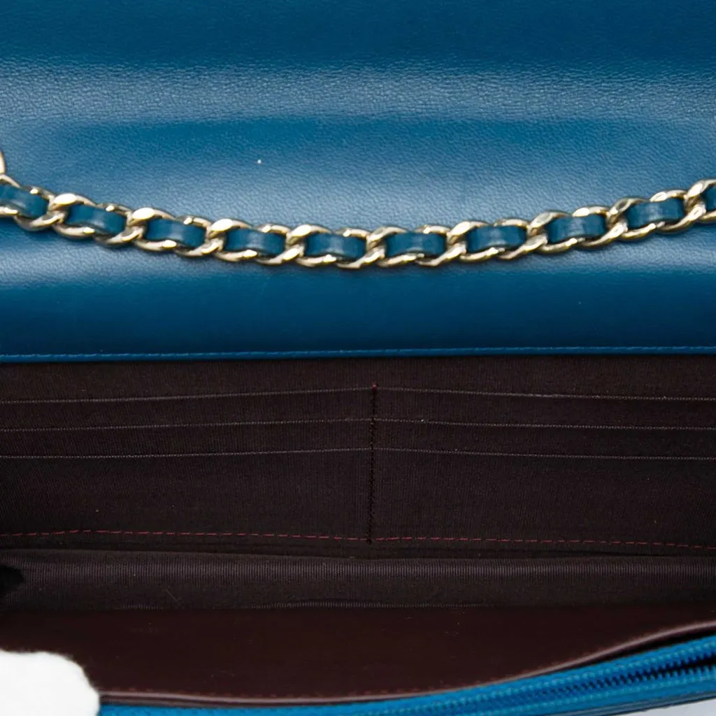 Chanel Quilted Lambskin Trendy CC Wallet On Chain Blue Leather Very good - Model View