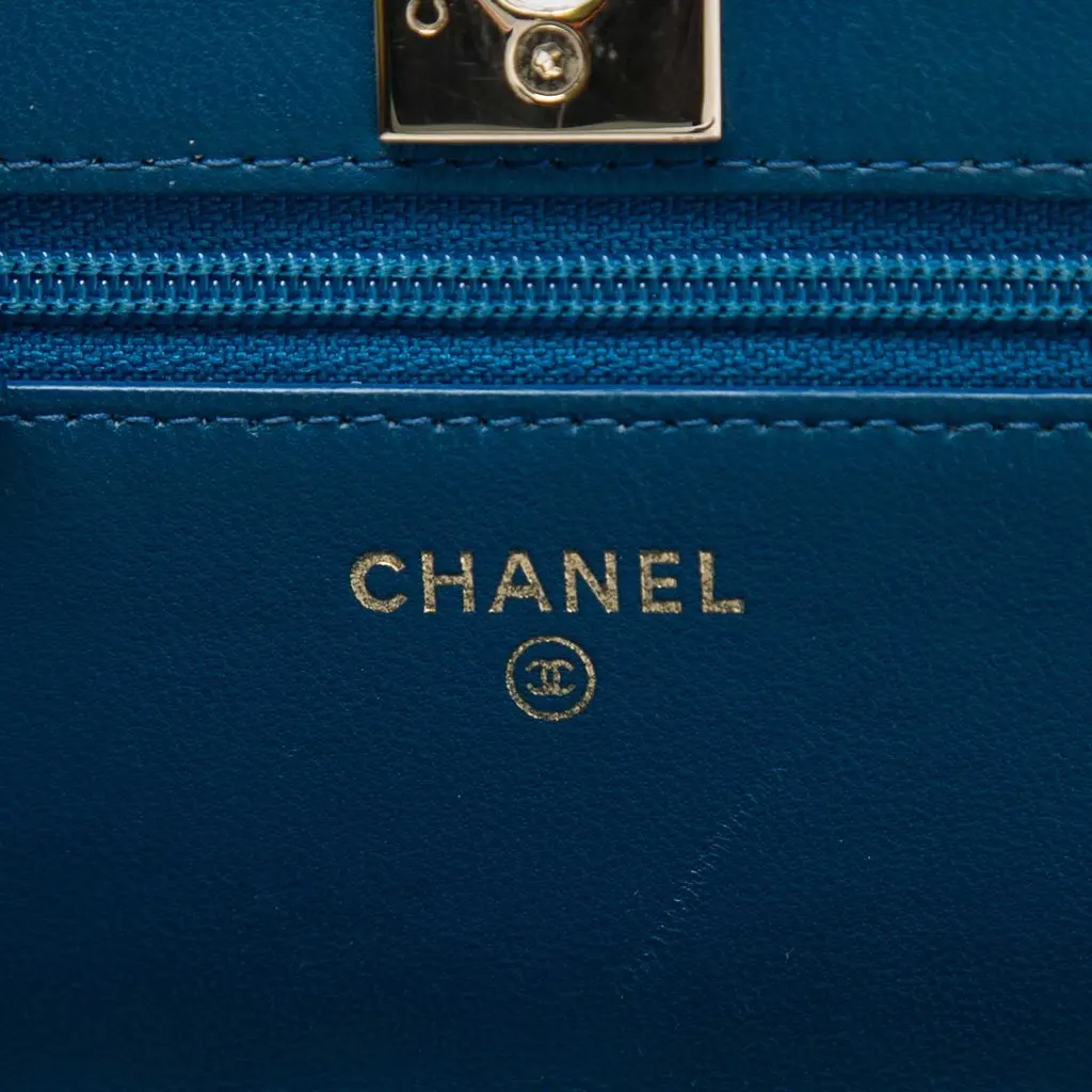 Chanel Quilted Lambskin Trendy CC Wallet On Chain Blue Leather Very good - Box View