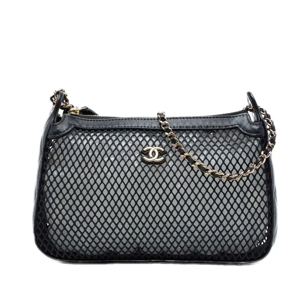 Chanel CC Mesh and Shiny Lambskin Clutch with Chain Black Very good - Front View