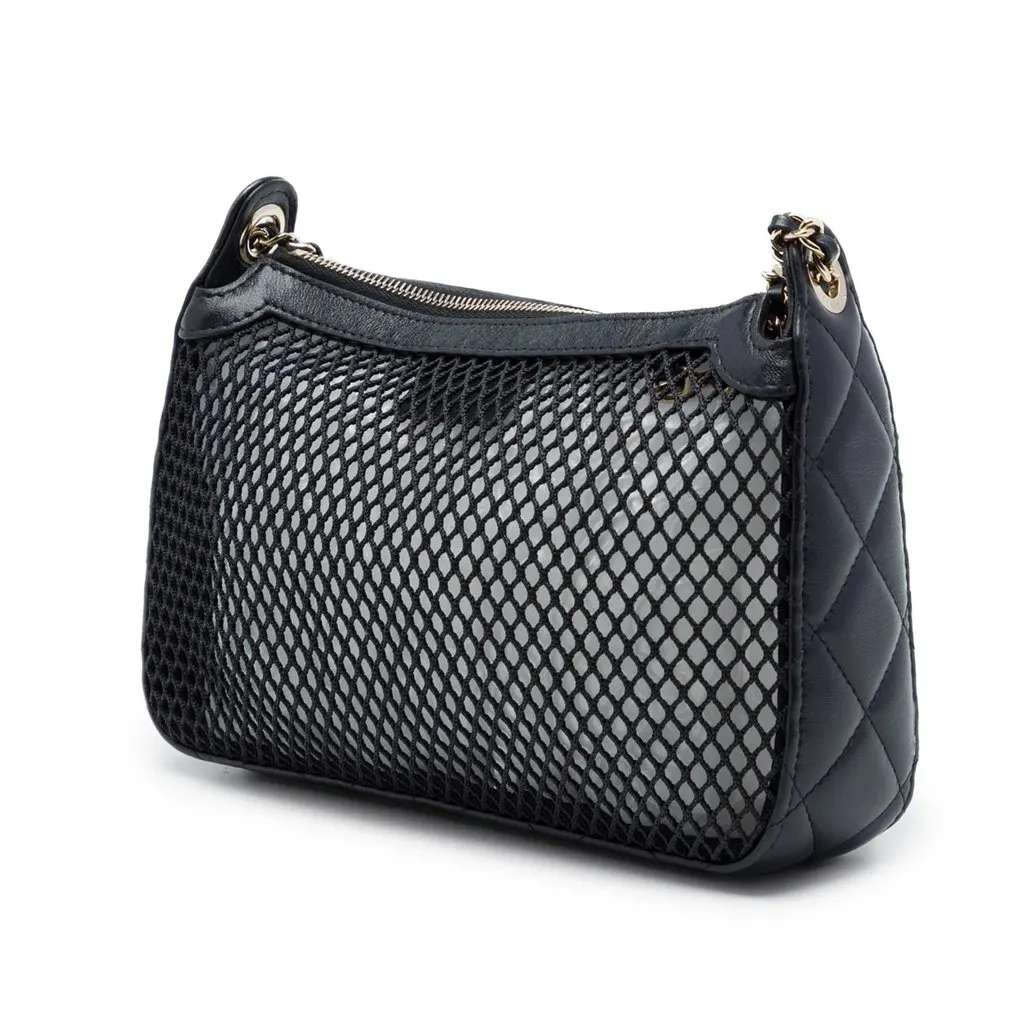Chanel CC Mesh and Shiny Lambskin Clutch with Chain Black Very good - Back View