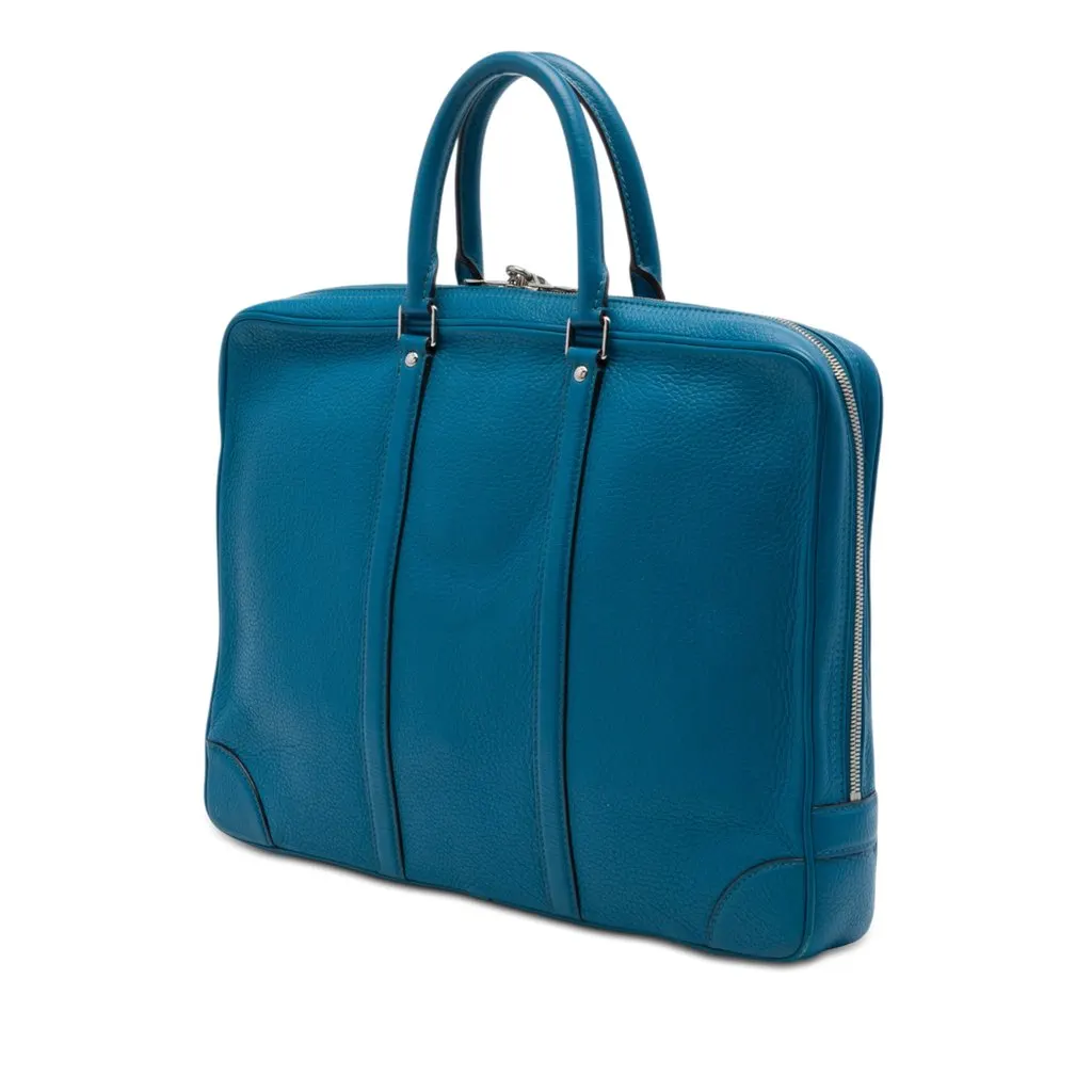 Louis Vuitton Grained Calfskin Porte Documents Voyage Blue Leather Very good - Back View