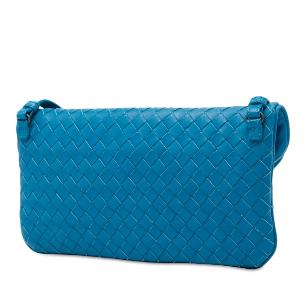 Bottega Veneta Mini Nappa Intrecciato Turn Lock Crossbody Blue Leather Very good - Back View