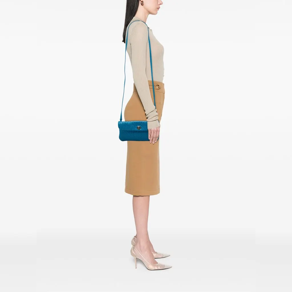 Bottega Veneta Mini Nappa Intrecciato Turn Lock Crossbody Blue Leather Very good - Box View
