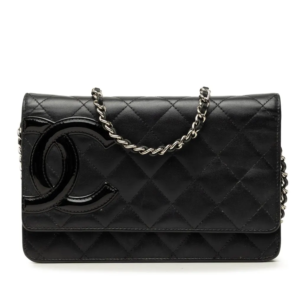 Chanel Quilted Lambskin Cambon Ligne Wallet On Chain Black Leather Very good - Front View