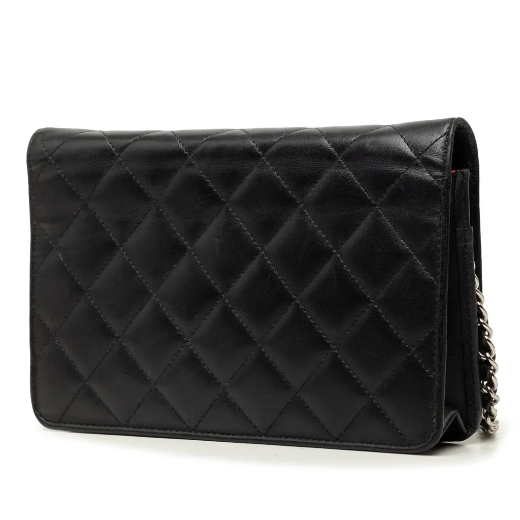 Chanel Quilted Lambskin Cambon Ligne Wallet On Chain Black Leather Very good - Back View