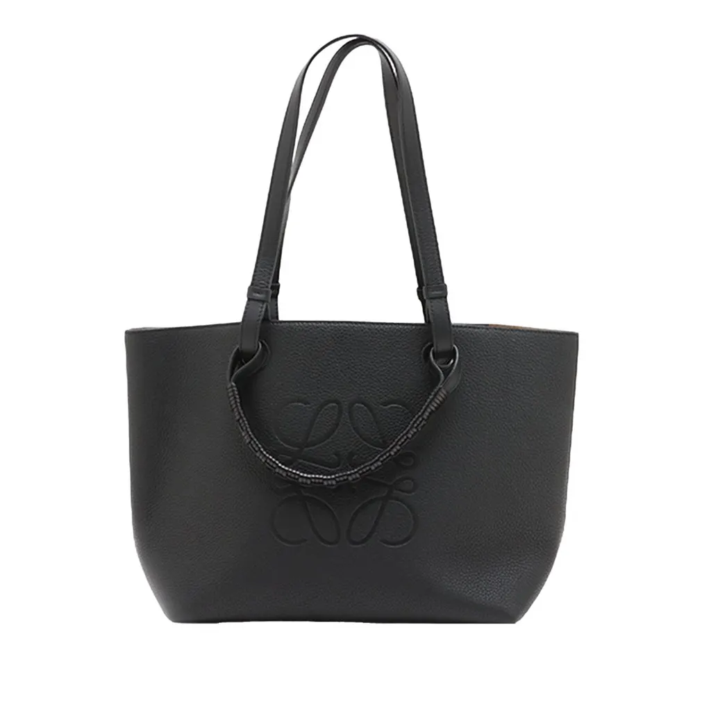 LOEWE Small Grained Calfskin Anagram Tote Black Leather Very good - Back View