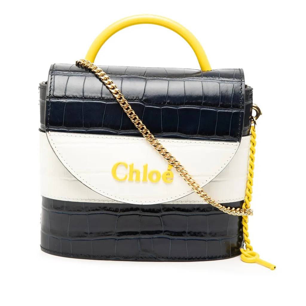 Chloé Tricolor Croc Embossed Leather Aby Lock Satchel Blue Leather Very good - Front View