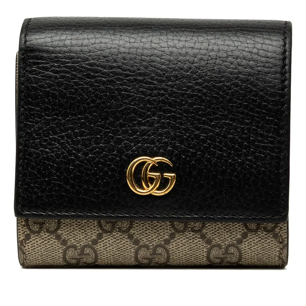 Gucci Medium Bicolor GG Marmont and GG Supreme Compact Wallet Black Leather Good - Front View