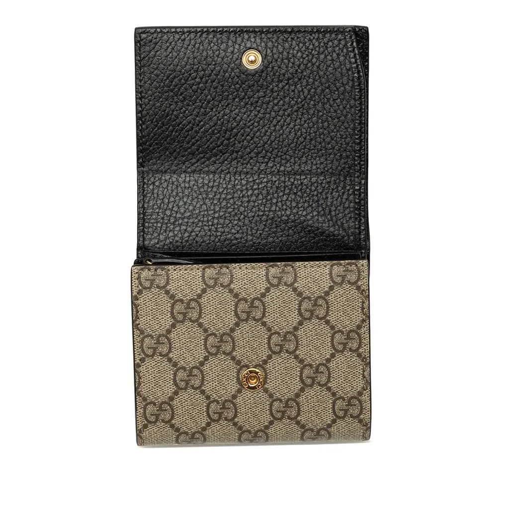Gucci Medium Bicolor GG Marmont and GG Supreme Compact Wallet Black Leather Good - Model View