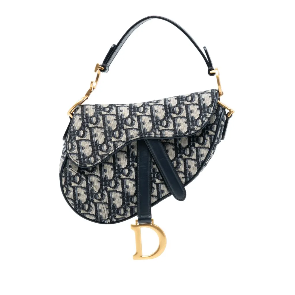 Dior Mini Oblique Canvas Saddle Bag Blue Very good - Front View