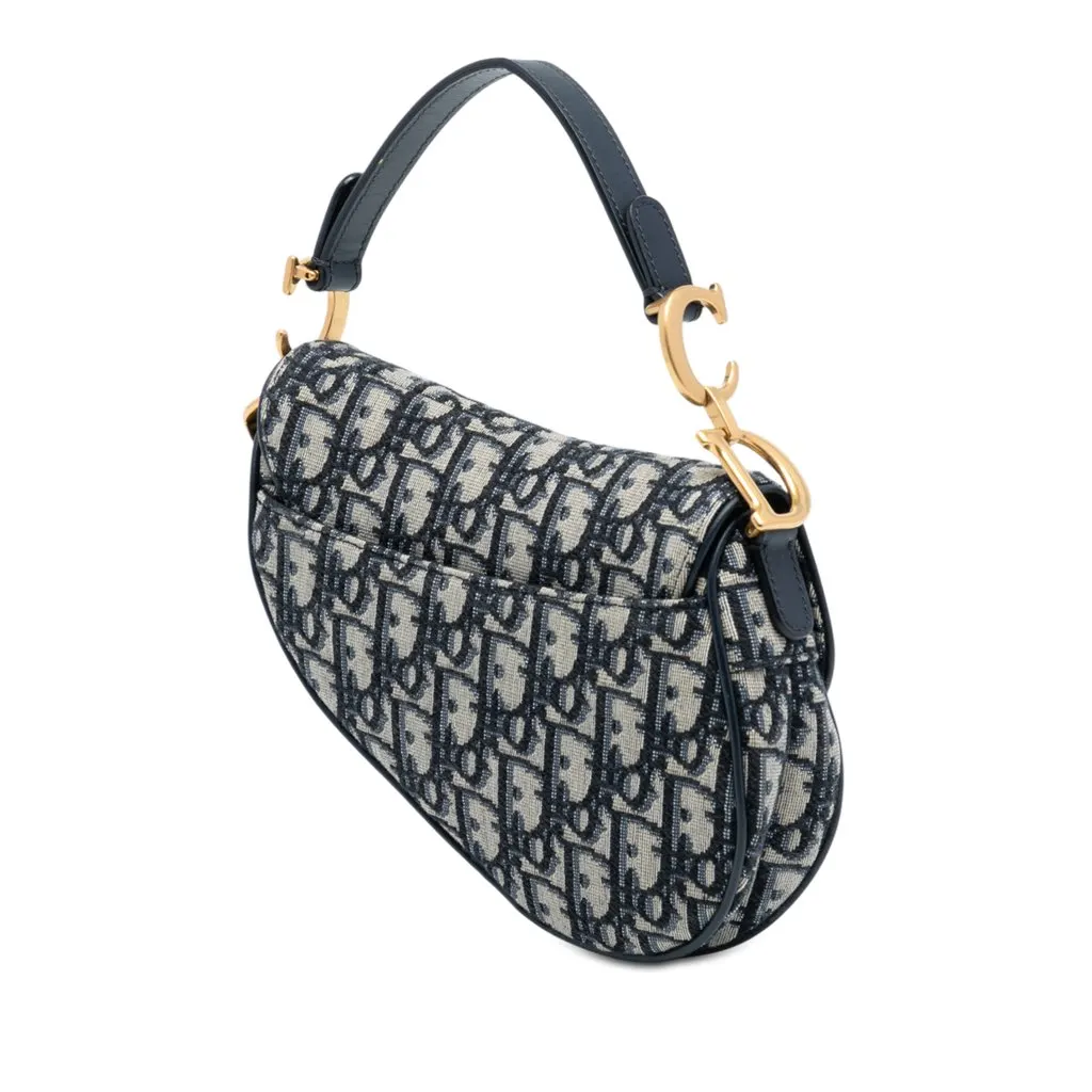Dior Mini Oblique Canvas Saddle Bag Blue Very good - Back View