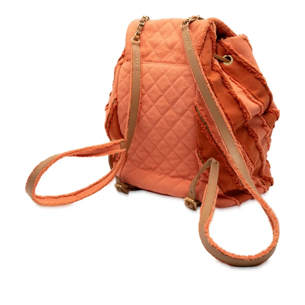 Chanel Paris Cuba Chevron Canvas Twist Drawstring Backpack Orange Good - Back View