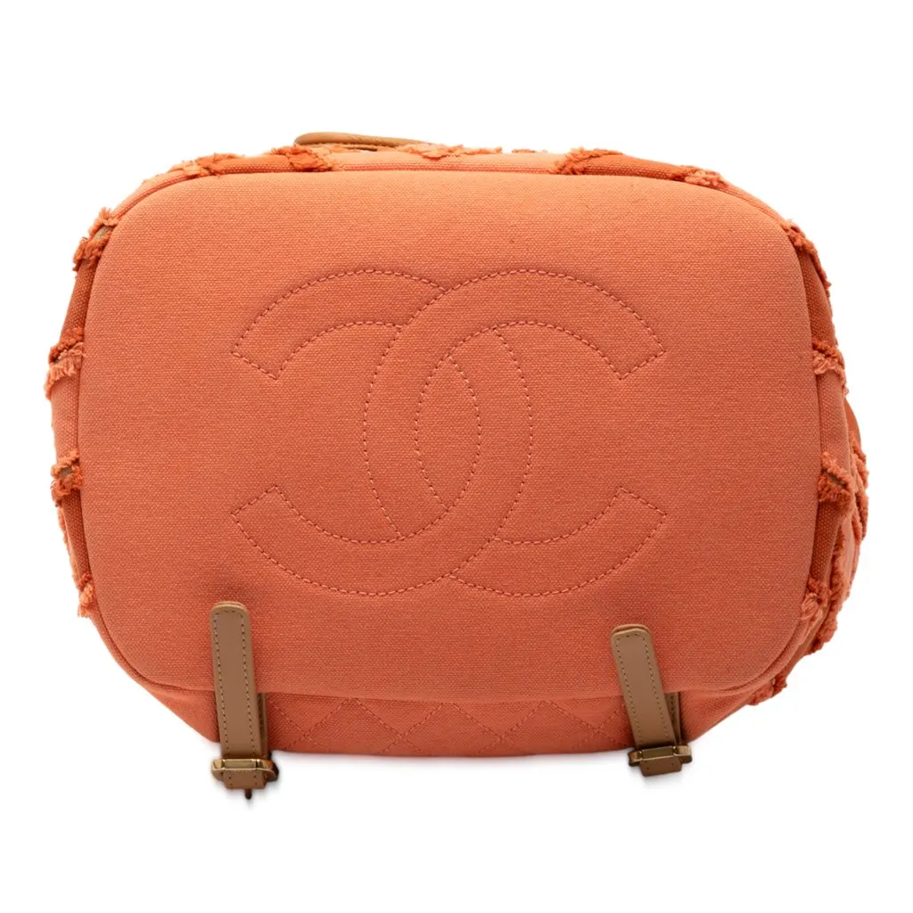 Chanel Paris Cuba Chevron Canvas Twist Drawstring Backpack Orange Good - Inside View
