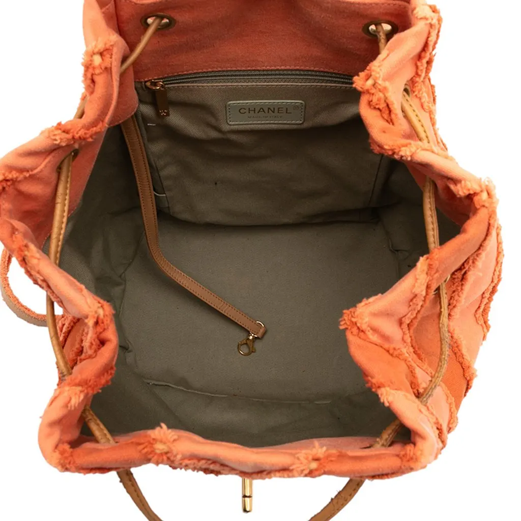 Chanel Paris Cuba Chevron Canvas Twist Drawstring Backpack Orange Good - Model View