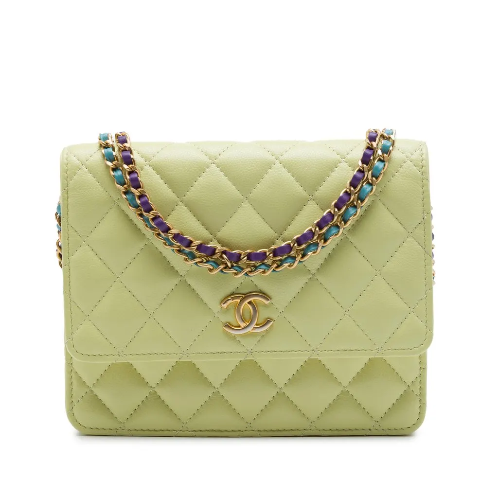 Chanel CC Quilted Caviar Square Wallet on Chain Green Leather Very good - Front View