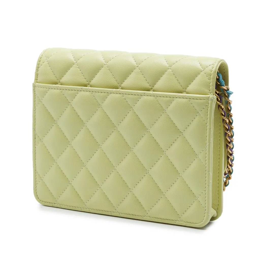 Chanel CC Quilted Caviar Square Wallet on Chain Green Leather Very good - Back View