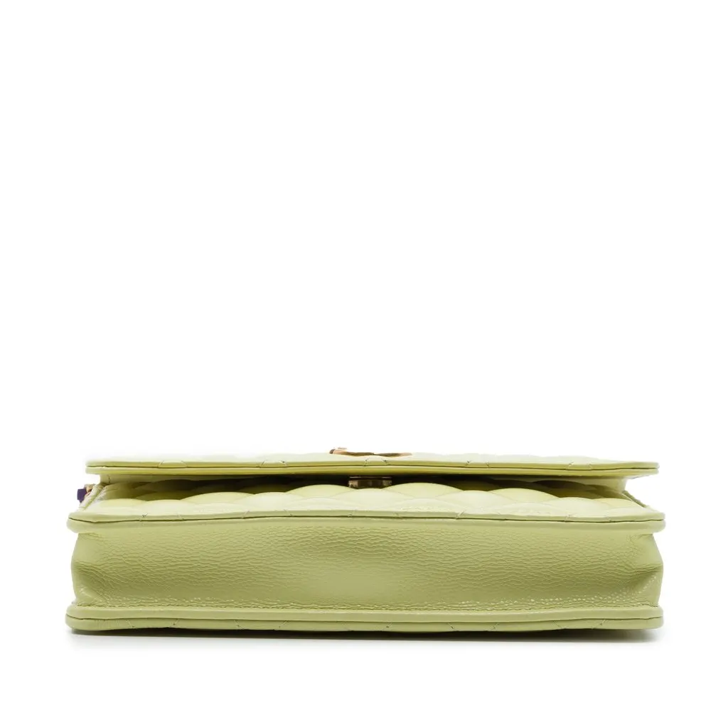Chanel CC Quilted Caviar Square Wallet on Chain Green Leather Very good - Inside View