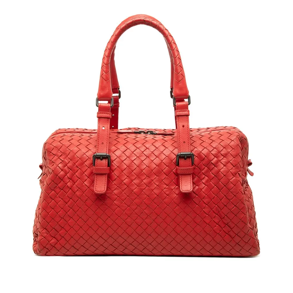 Bottega Veneta Nappa Intrecciato Boston Bag Red Leather Good - Front View