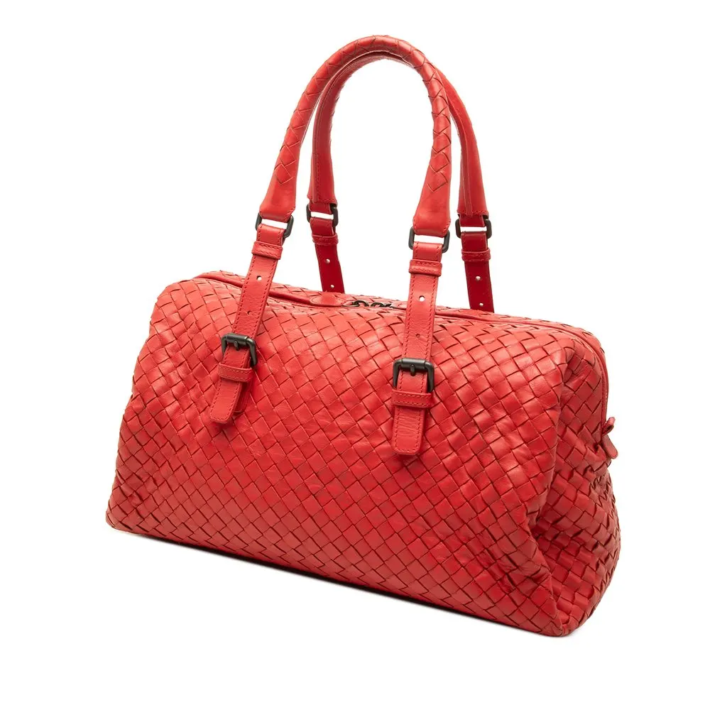 Bottega Veneta Nappa Intrecciato Boston Bag Red Leather Good - Back View